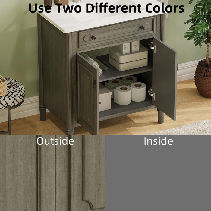Vintage Bathroom Vanity With Sink, Rustic Cabinet With Soft Close Doors