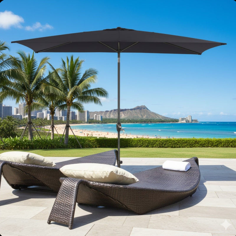 Rectangular Patio Umbrella With Crank Tilt, Polyester UV-Resistant Canopy