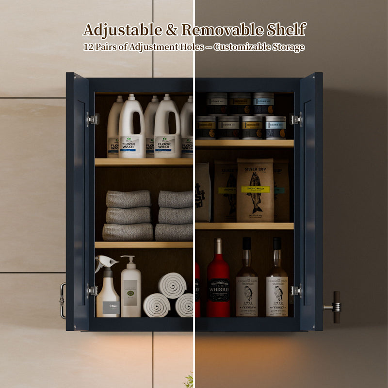 Shaker Wall Cabinet With Soft Close Hinges, Adjustable Shelves, Double Door