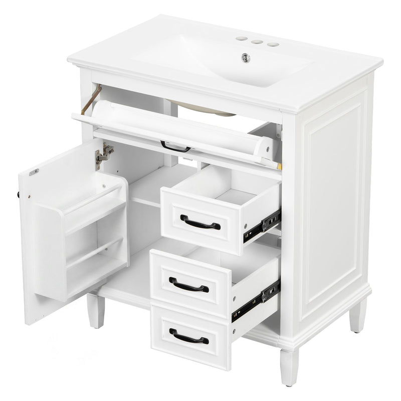 Bathroom Vanity With Sink Top, Flip Drawers, Adjustable Shelf