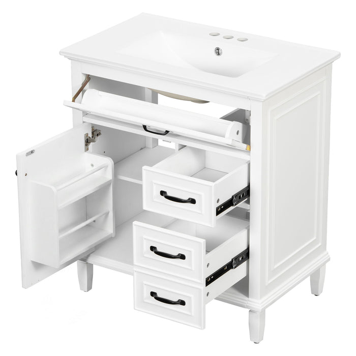 Bathroom Vanity With Sink Top, Flip Drawers, Adjustable Shelf