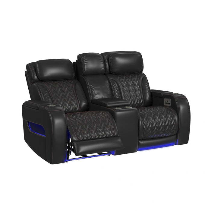 Prime Time P3 Living Room Set in Jett Black with Red Stitching