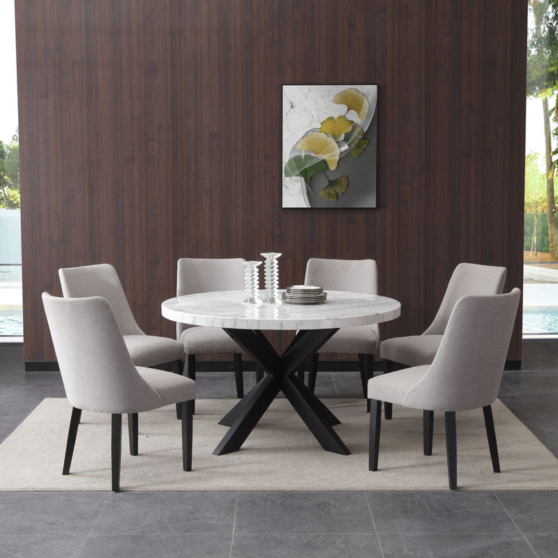 Xena - Marble Top Round Table - White / Black