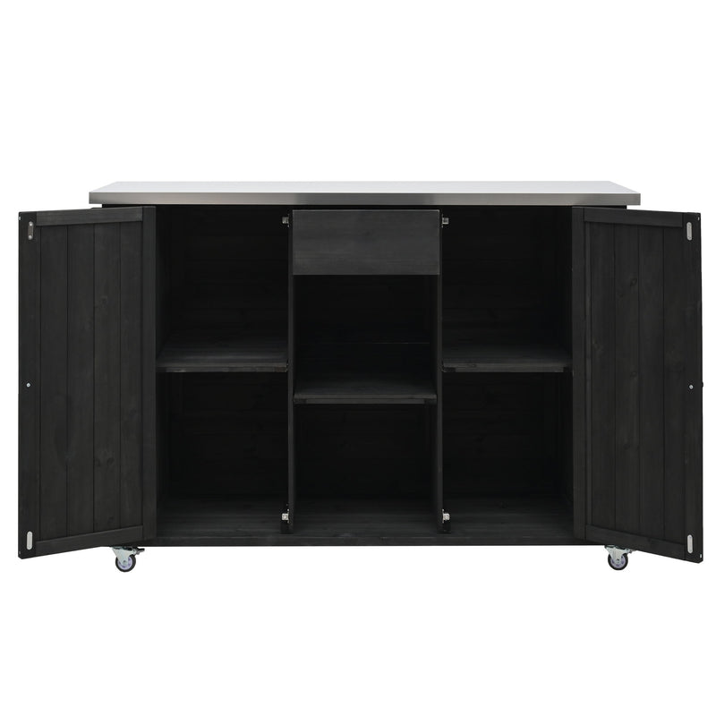 Outdoor Kitchen Island With Stainless Steel Top, Ample Storage Space, Towel And Spice Racks And A Bottle Opener