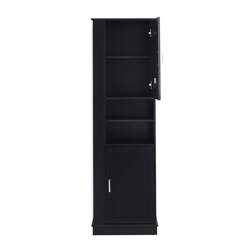 Tall Freestanding Bathroom Storage Cabinet With Adjustable Shelves And Side Hooks Board, Rectangle Design