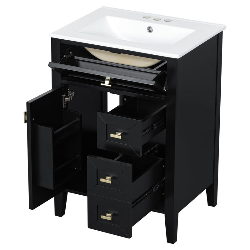 Bathroom Vanity With Sink, 3 Drawers & Cabinet With 2 Tier Door Storage Rack, Soft Close Doors & Drawers