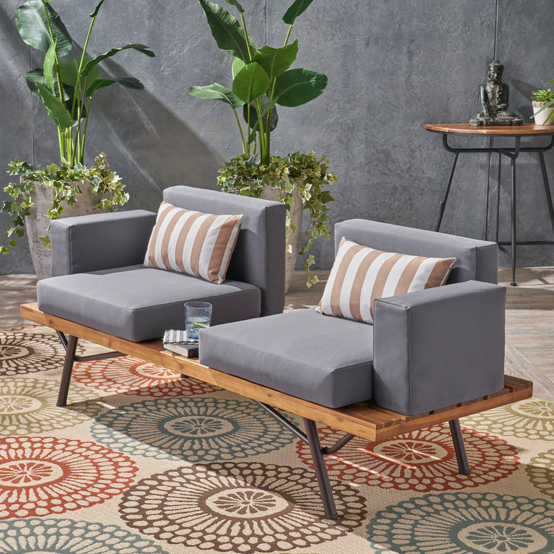 Outdoor Sofa With Cushions And Iron Legs - Natural / Gray