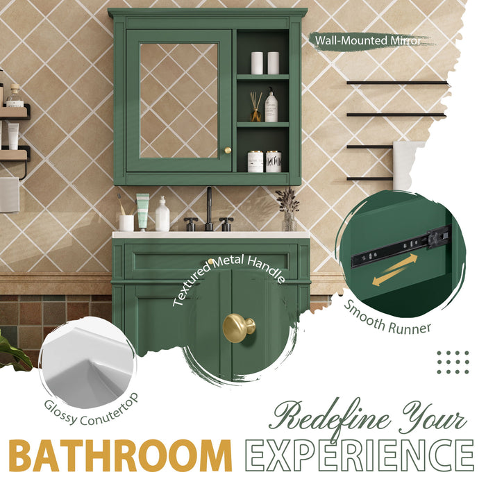 Bathroom Vanity With Top Sink, 2 Doors And 3 Drawers, Freestanding Set With Mirror Cabinet