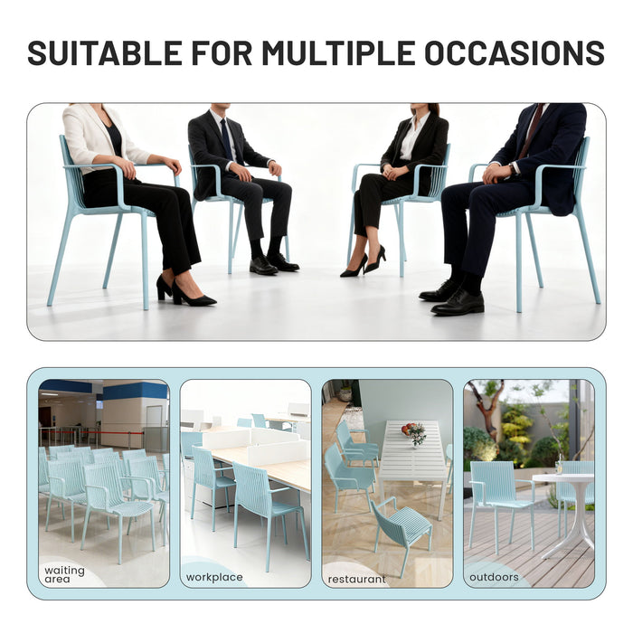 4 Piece Stackable Single Chairs With Vertical Stripe Design For All Weather