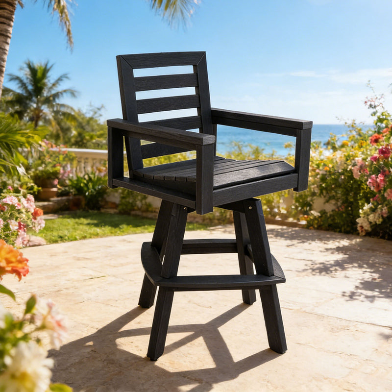 Outdoor Swivel Bar Chair, Ladderback With Wide & Thickened Frame