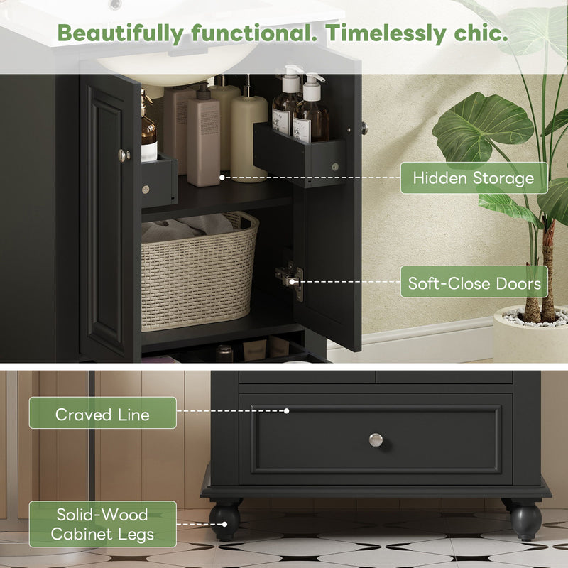 Modern Bathroom Vanity With Sink, Cabinet With Drawer And Dividers, Rectangular Storage Unit