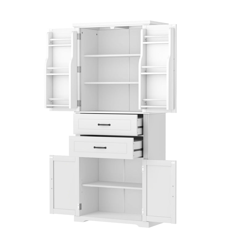 Storage Cabinet With Adjustable Shelves, 2 Drawers, Doors