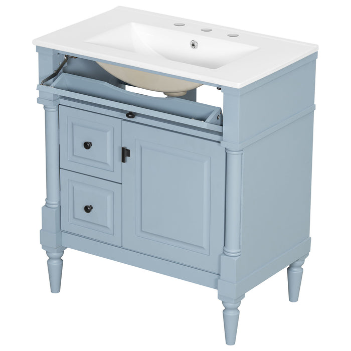 Modern Bathroom Vanity With Sink, Freestanding Cabinet With Flip Drawer & Adjustable Shelf