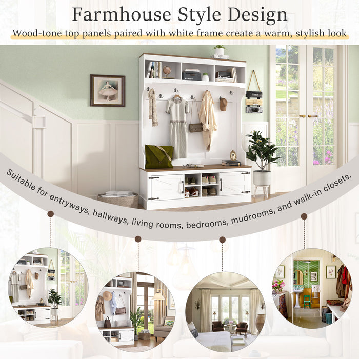 Farmhouse Hall Tree With Bench And Shoe Storage