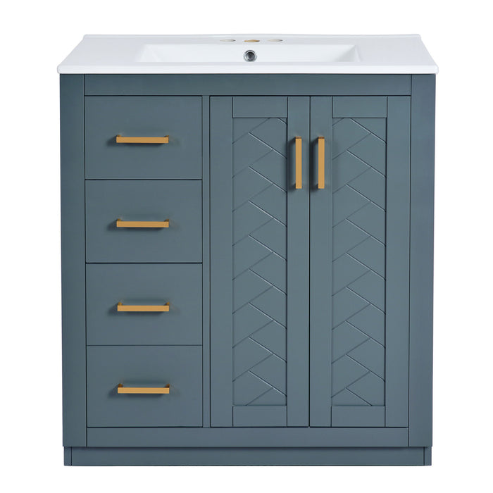 Ceramic Sink Combo, Freestanding Vanity Set With 3 Drawers & Soft Closing Doors