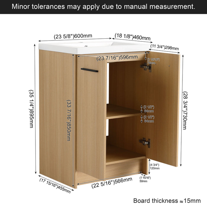 Freestanding Bathroom Vanity Set With Tall Linen Cabinet, Single Sink, Extra Storage, Soft Close Doors - Glossy White / Light Oak