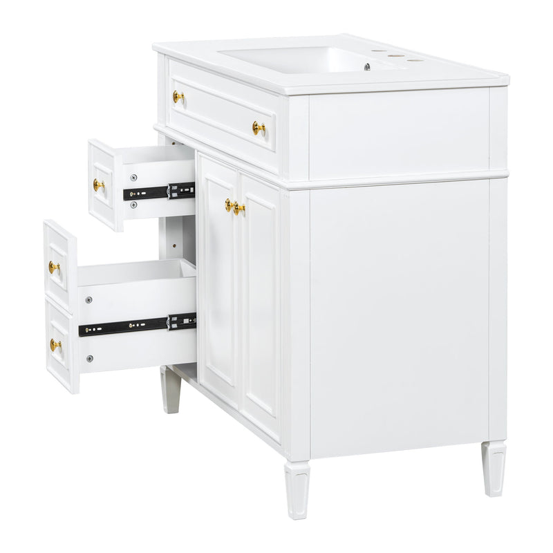 Bathroom Vanity With Sink, 3 Drawers & 2 Doors