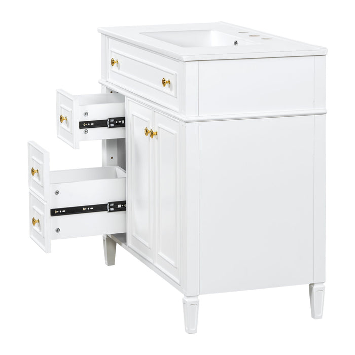 Bathroom Vanity With Sink, 3 Drawers & 2 Soft-Close Doors
