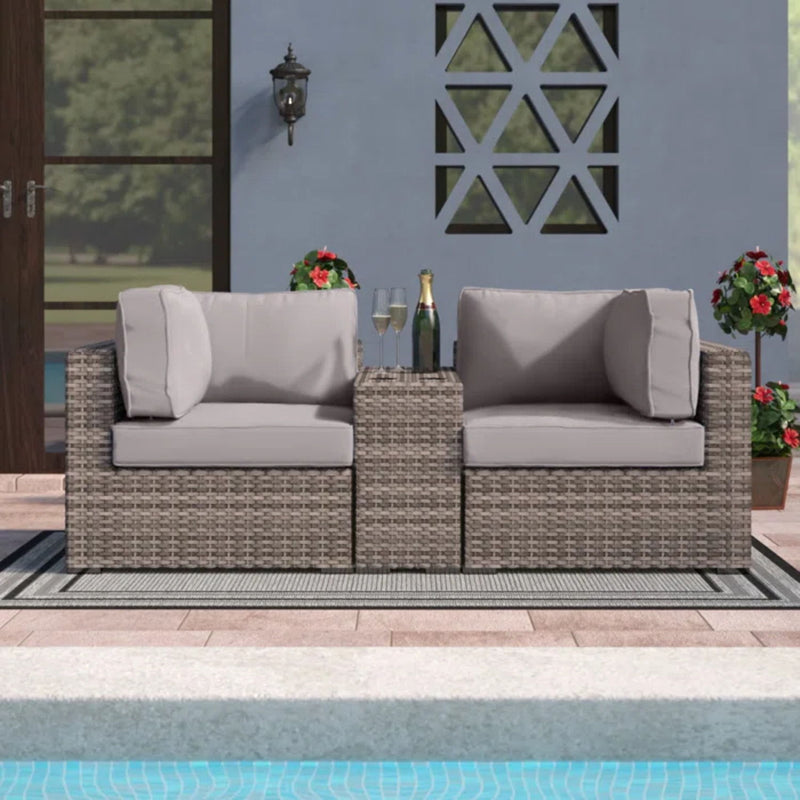 Outdoor Wicker Seating Group With Cushions, 2 Person - Gray