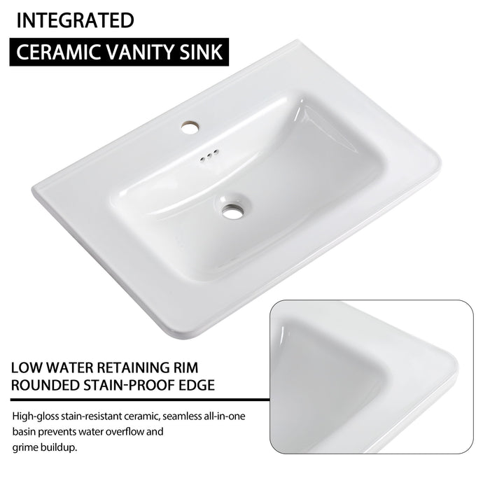 Wall Mounted Bathroom Vanity With Sink, Storage Shelves & Soft Close Door