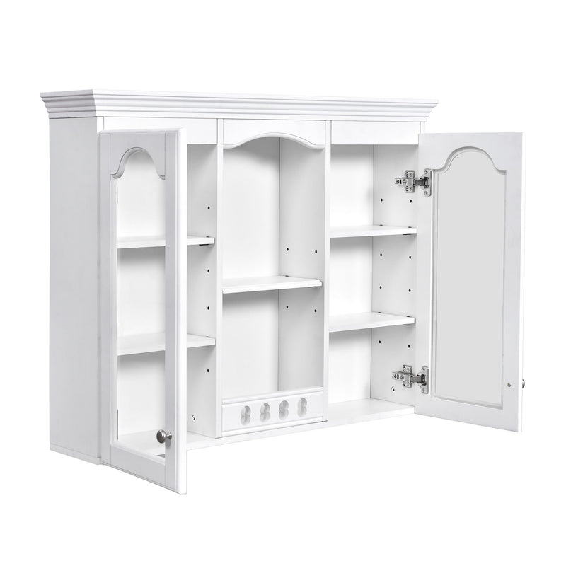Wall-Mounted Medicine Cabinet With 2 Glass Doors, Adjustable Shelves - White