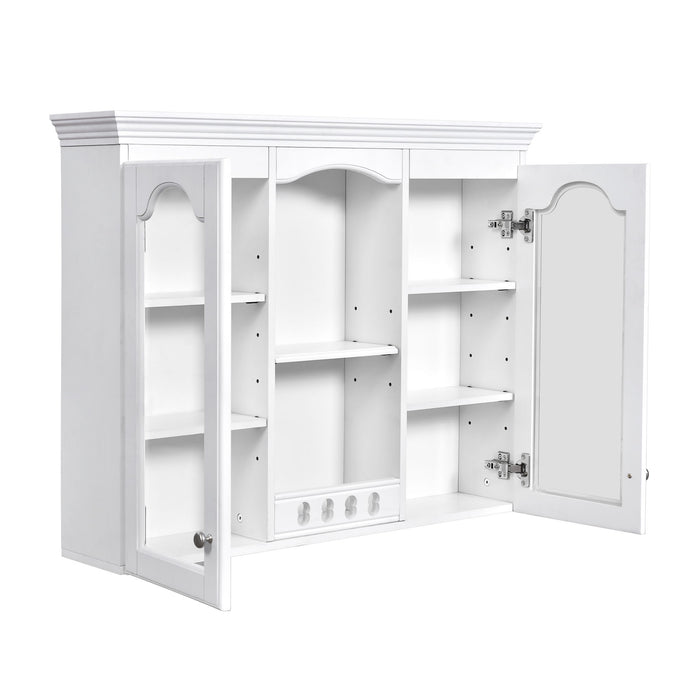 Wall-Mounted Medicine Cabinet With 2 Glass Doors, Adjustable Shelves - White
