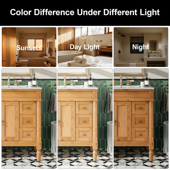 Modern Bathroom Vanity With Ceramic Sink, Soft Close Doors, Adjustable Shelves