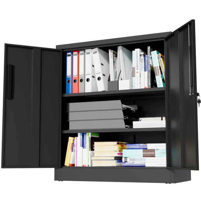 Heavy Duty Storage Cabinet With Lock, 2 Door File Cabinet With 2 Adjustable Shelves - Black