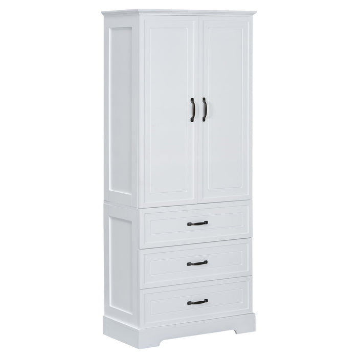 Tall Bathroom Storage Cabinet With 2 Doors And Drawers, Adjustable Shelf - White