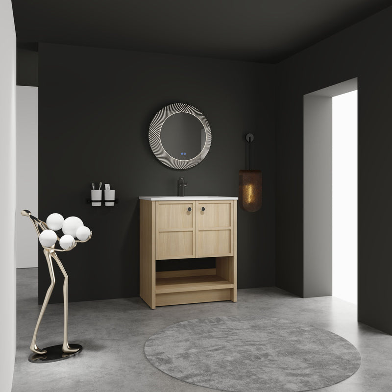 Modern Freestanding Bathroom Vanity With Ceramic Sink And Soft Closing Doors