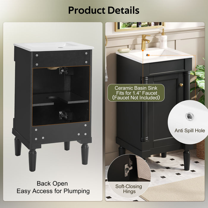 French Style Bathroom Cabinet With Sink, Adjustable Shelf