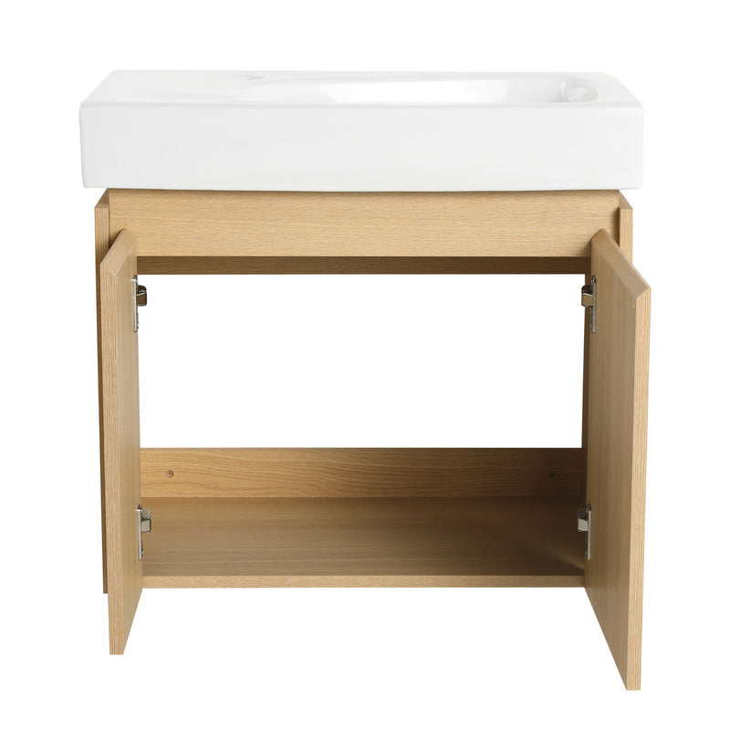 Modern Bathroom Vanity With Ceramic Basin, Wall Mounted Floating Sink Combo, Storage Cabinet