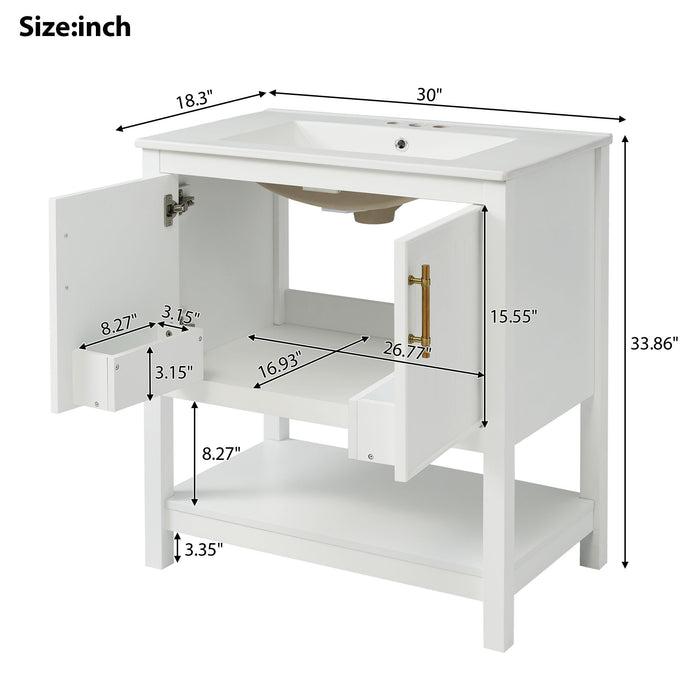 Elegant Bathroom Vanity With Ceramic Sink And Versatile Storage