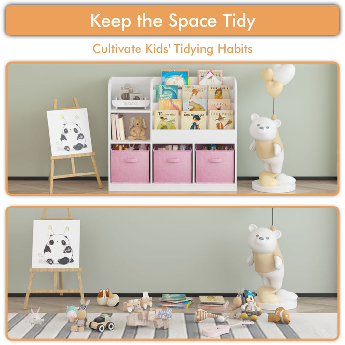 Bookcase And Bookshelf With 3 Collapsible Drawers, Multifunctional Display Stand