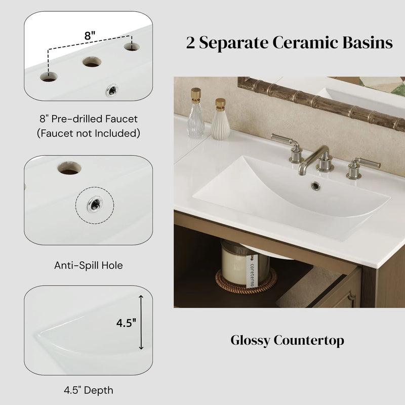Vintage Double Sink Bathroom Vanity Set With Ceramic Sinks