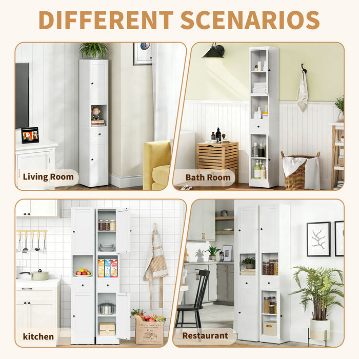 Tall Narrow Bathroom Cabinet With 5-Tier Storage, Adjustable Shelves, Freestanding - White