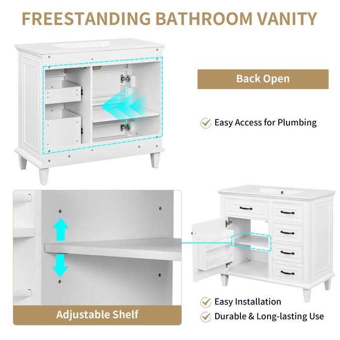 Modern Bathroom Vanity With Sink Top, Flip Drawers, Adjustable Shelf