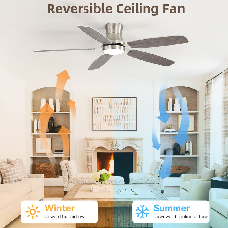 42" Low Profile Ceiling Fan With Light, 18W Dimmable LED, Reversible DC Motor, Quiet Operation, 5 Blades, Remote Included - Silver