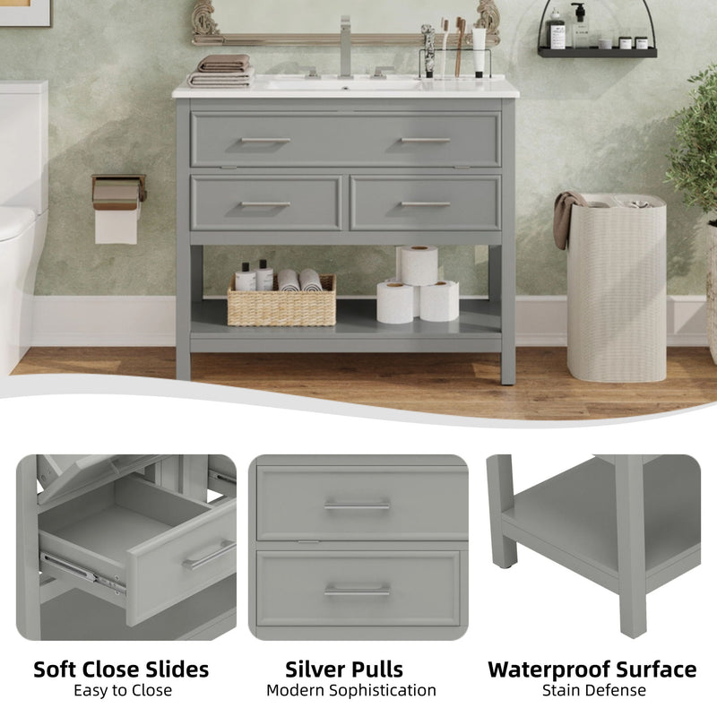 Bathroom Vanity With Ceramic Sink, Tip Out Tray & 2 Full Extension Drawers