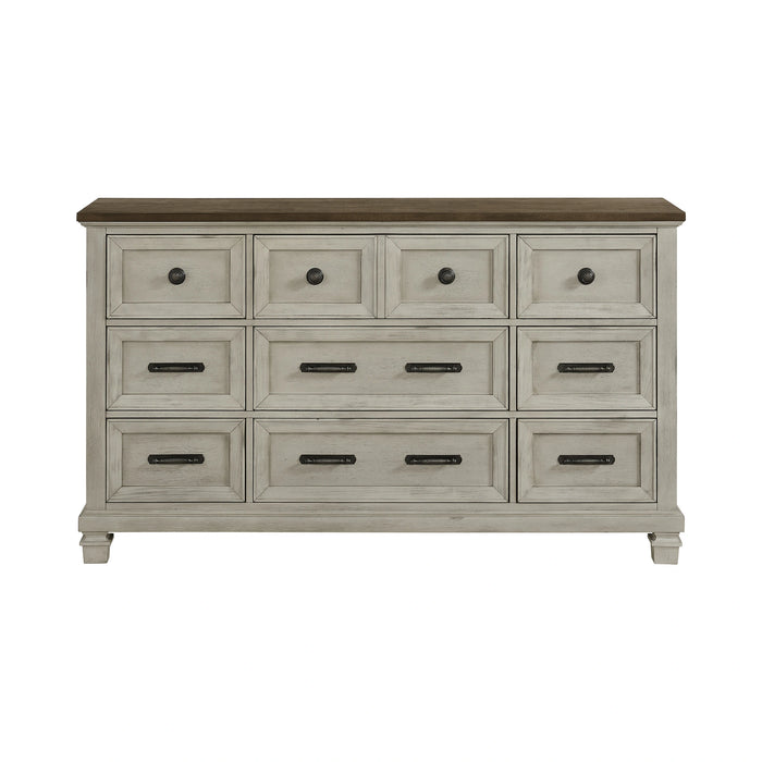 Farmington 9-Drawer Dresser in Medium Brown and Washed Stone