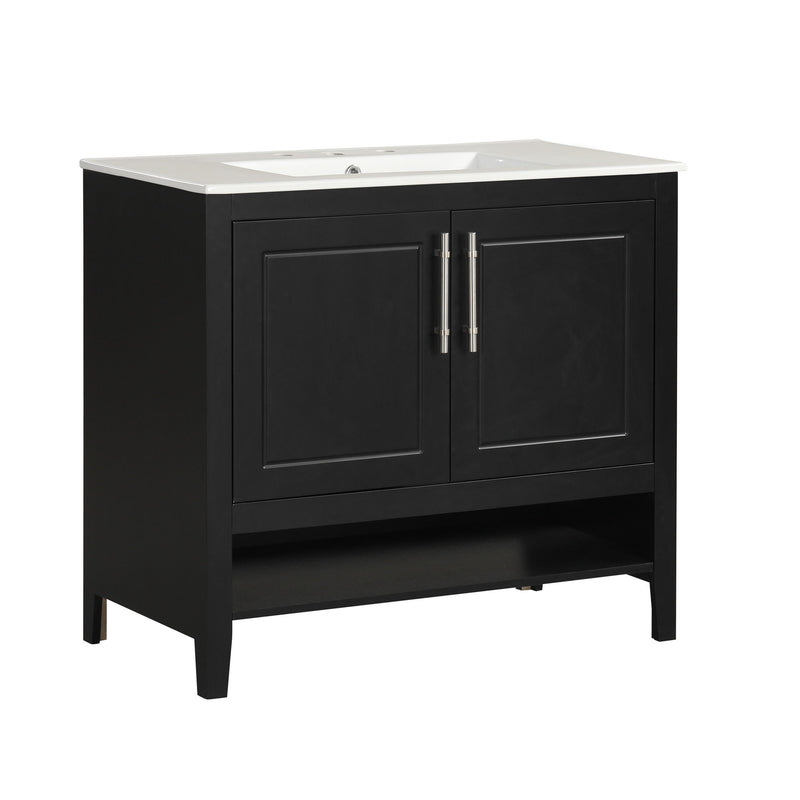 36" Bathroom Vanity With Sink, Frame Cabinet With Doors And Drawers - Black
