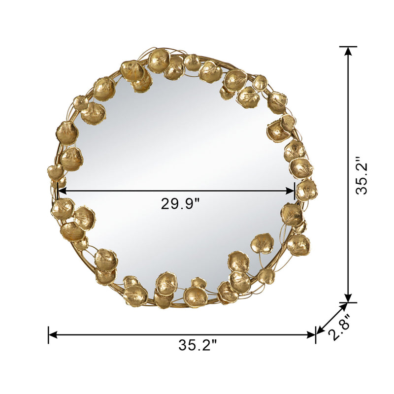 Round Metal Wall Mirror With en Leaf Accents, Modern Decor Mirror For Living Room Entryway Hallway - Gold