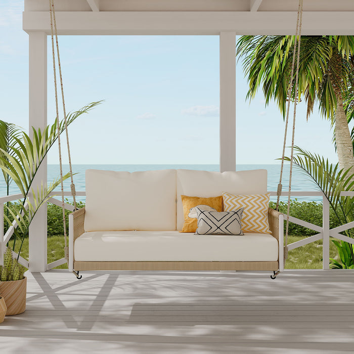 Outdoor Swing Sofa With Soft Cushions For Patio - Beige