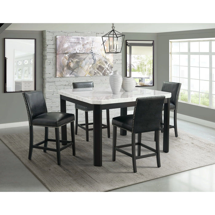 Francesca White Marble Square 5PC Counter Height Dining Set-Table & Four Black PU Chairs