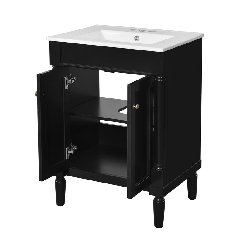 Bathroom Vanity With Top Sink, 2 Tier Storage Cabinet