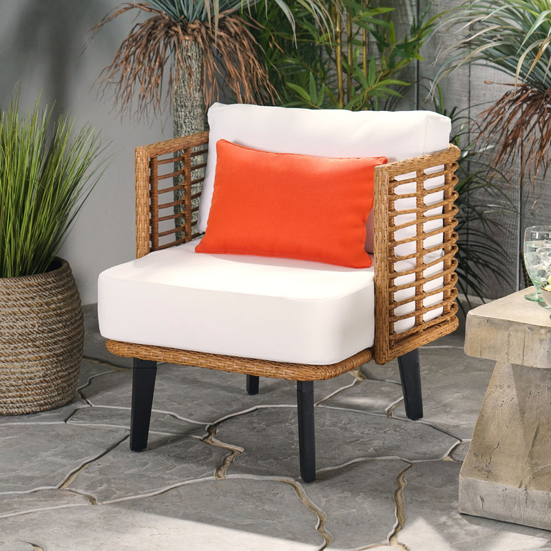 Outdoor Wicker Club Chair With Water Resistant Cushion - Brown
