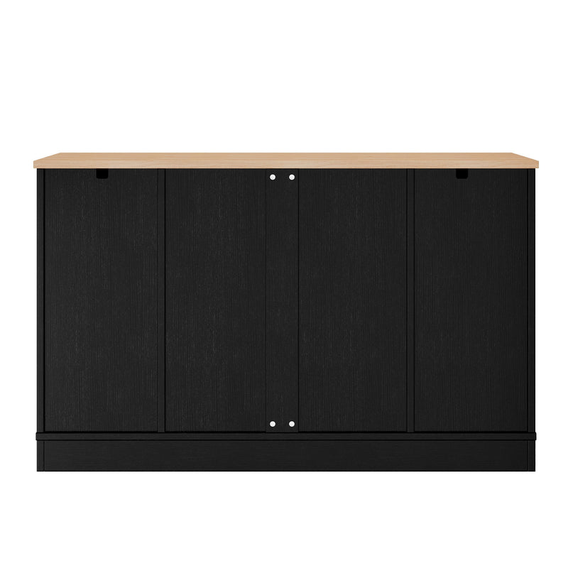 Trexm Multi-Functional Storage Sideboard, Extendable Dining Table, Adjustable Shelves, 3-Tier Pull-Out Rack, Kitchen Island Storage For Kitchen, Dining Room, Living Room (Black)