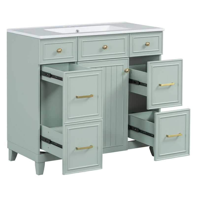 Bathroom Vanity With Ceramic Sink, Soft Close Doors, Adjustable Shelves