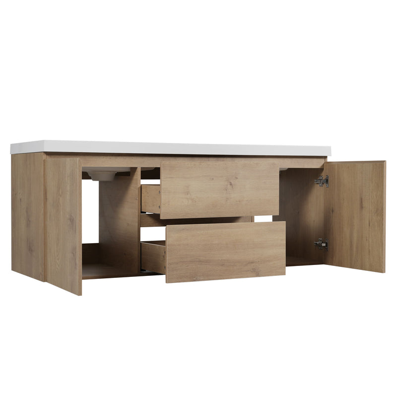 Double Sink Bathroom Vanity, Cabinet & Soft Close Doors, Divided Drawers, Wall Mounted Storage - Wood