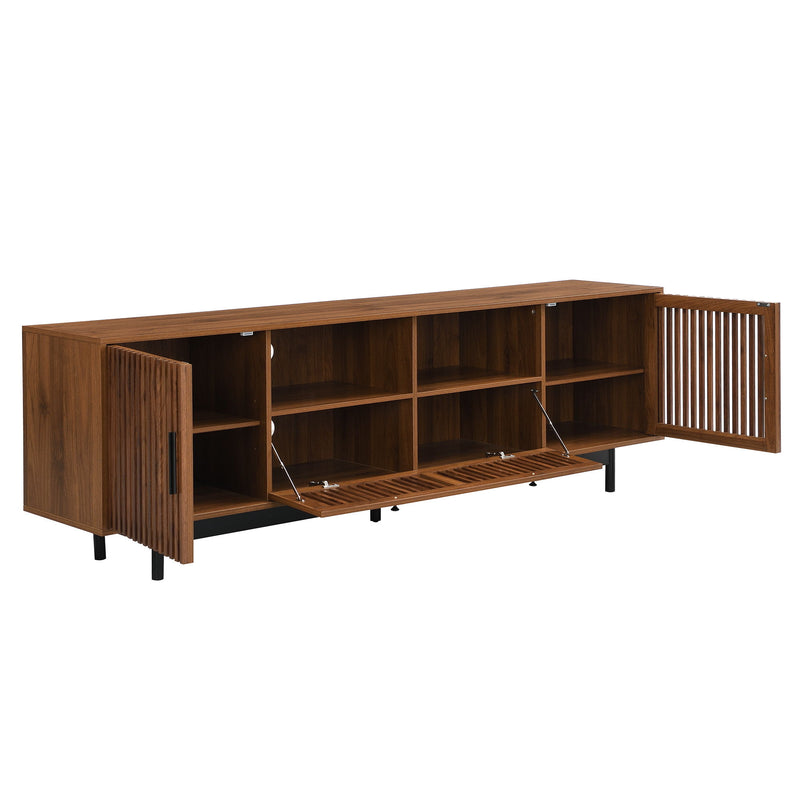 TV Stand, Entertainment Center With Slatted Doors, Cable Management, Soft Closing Hinges - Walnut